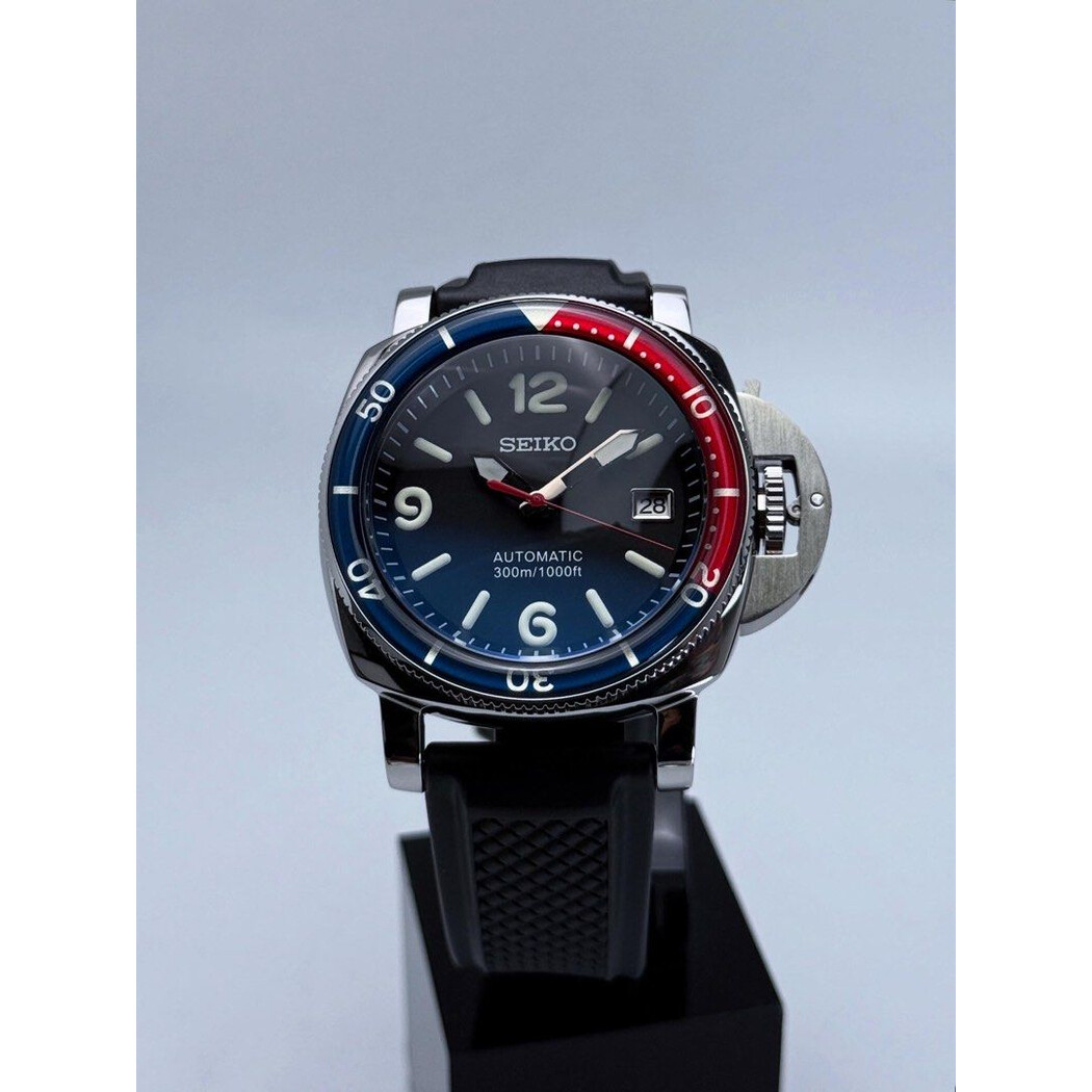 Custom Seiko Mod • Resin Pepsi PAM Diver Submersible Automatic • 42mm